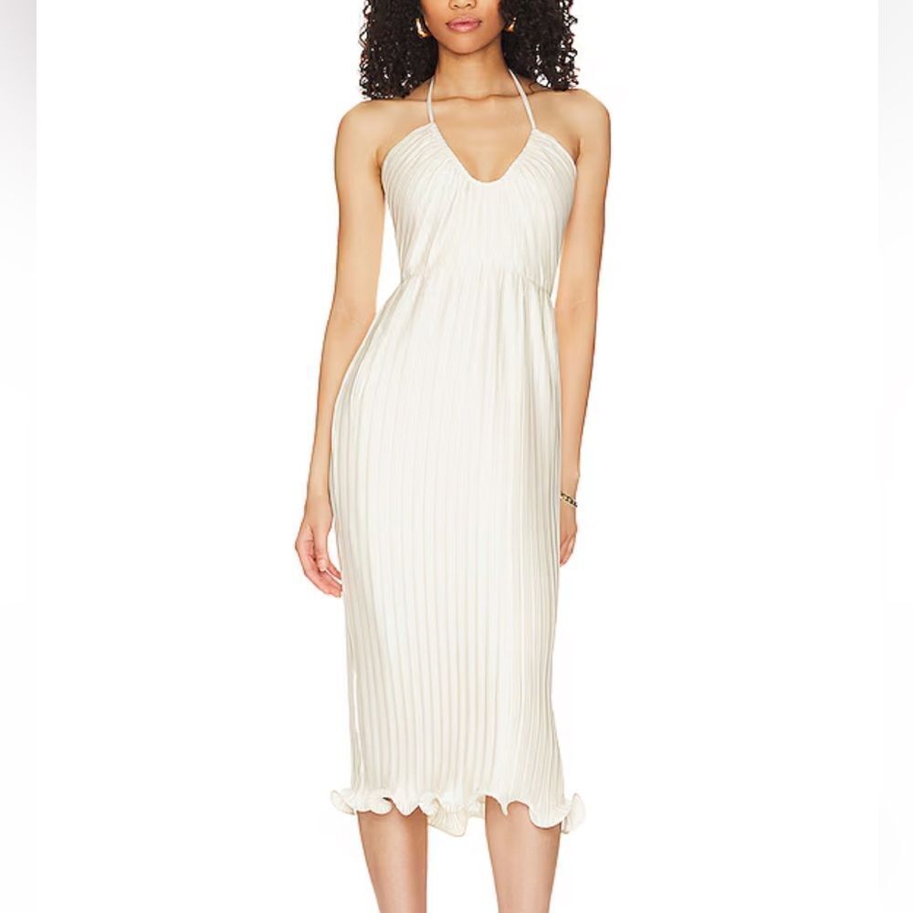 Lovers And Friends Benni Midi Dress in Ivory white
 Pleated halter Revolve XS